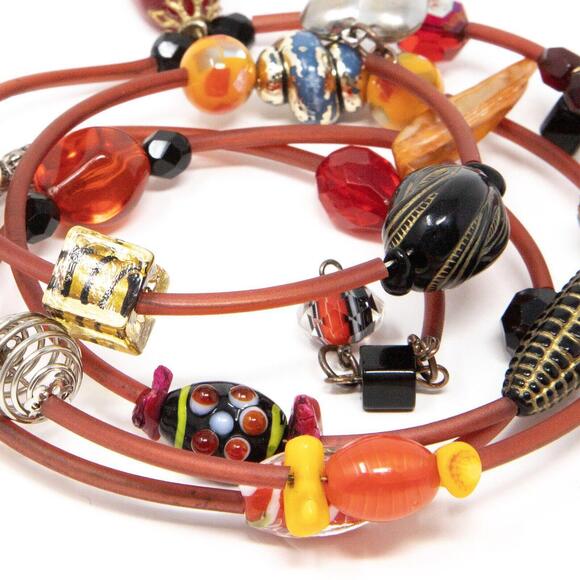 ART GLASS Beaded Colorful Handmade Lampwork Artisan Wrap Bracelet Beads Charms - Picture 3 of 9